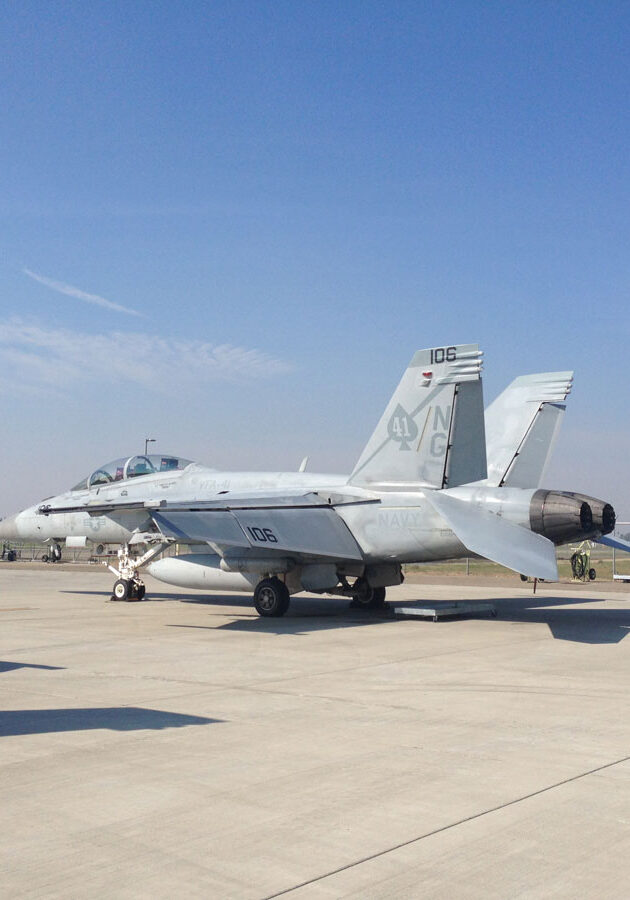 F18 military jet on the ramp at Fresno Airport