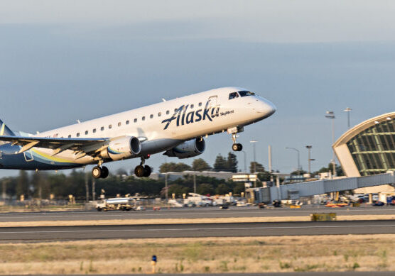 Alaska airlines plane taking off